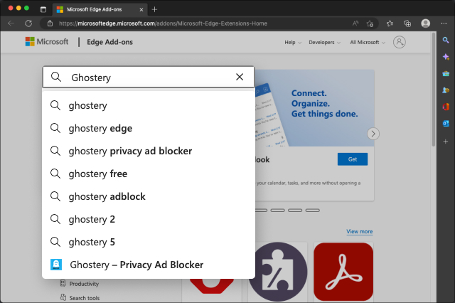 Microsoft Edge addons open with 