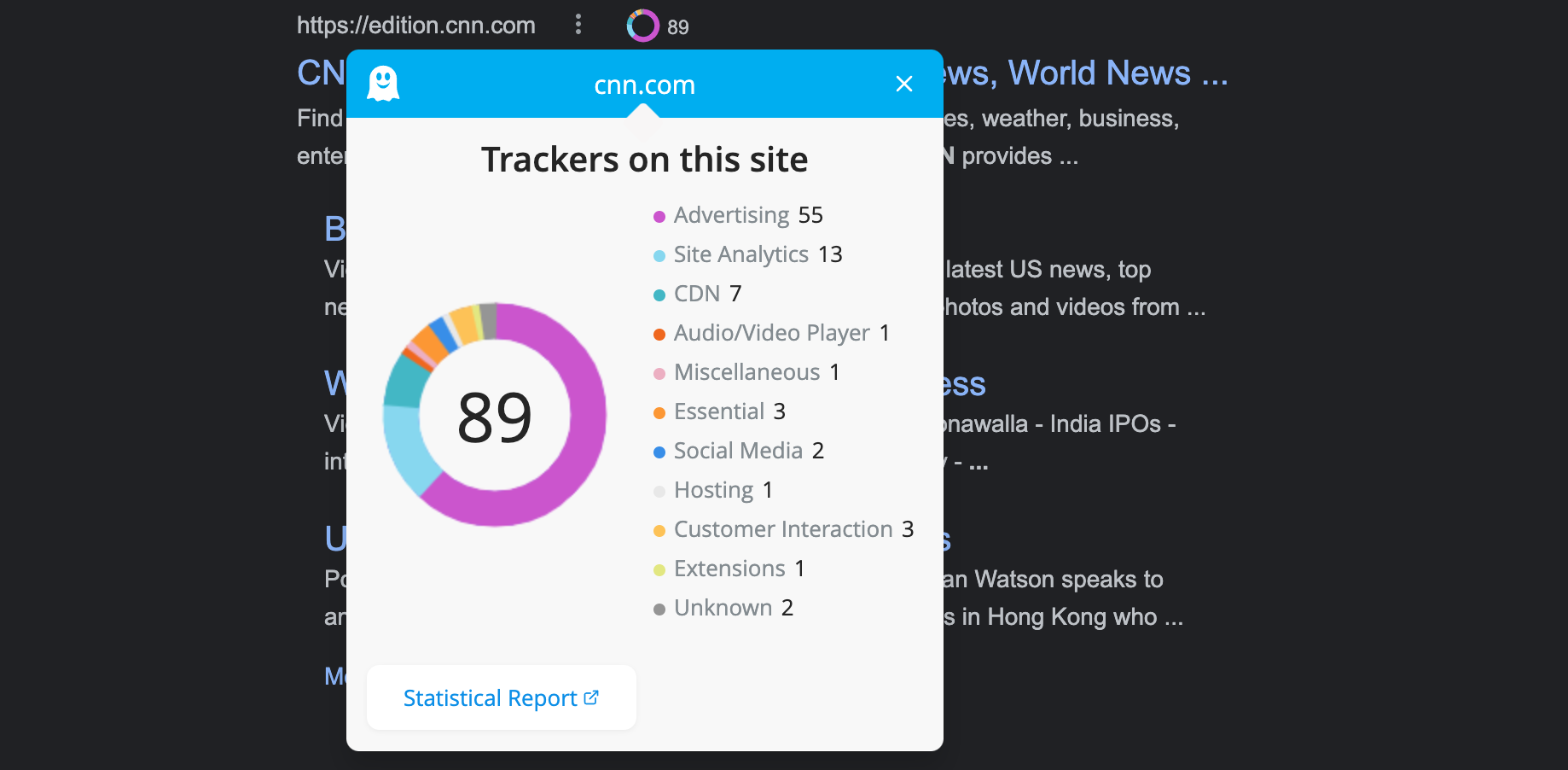 Trackers Preview on search engine results page