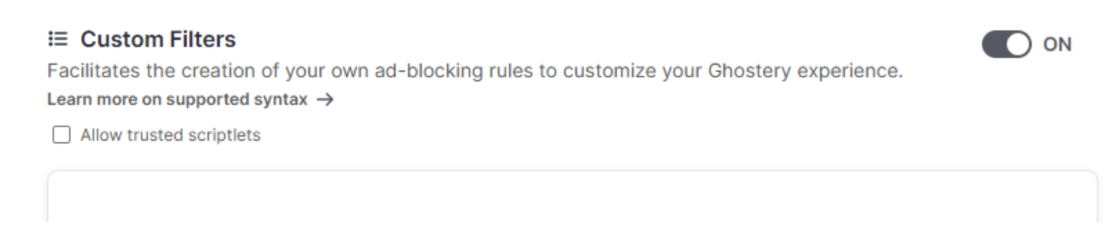 Ghostery Custom Adblocking Filters Feature